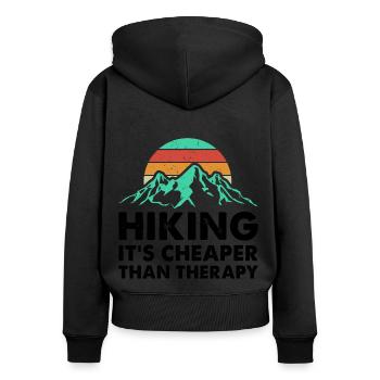 Hiking It's Cheaper Than Therapy Trekking Mountain - Frauen Premium Bio Zip Hoodie - Schwarz - Hinten - Julia (174cm)