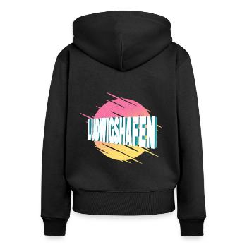 Ludwigshafen Deutschland Schrift Vintage Retro - Frauen Premium Bio Zip Hoodie - Schwarz - Hinten - Julia (174cm)