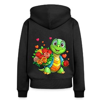 Méga Tortue Mignonne - Sweat à capuche zippé Premium bio Femme - noir - Dos - Julia (174cm)
