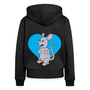 Ratte mit blauem Herz - Frauen Premium Bio Zip Hoodie - Schwarz - Hinten - Julia (174cm)