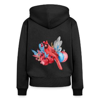 Cardinal rouge et ornements de Noël - Sweat à capuche zippé Premium bio Femme - noir - Dos - Julia (174cm)