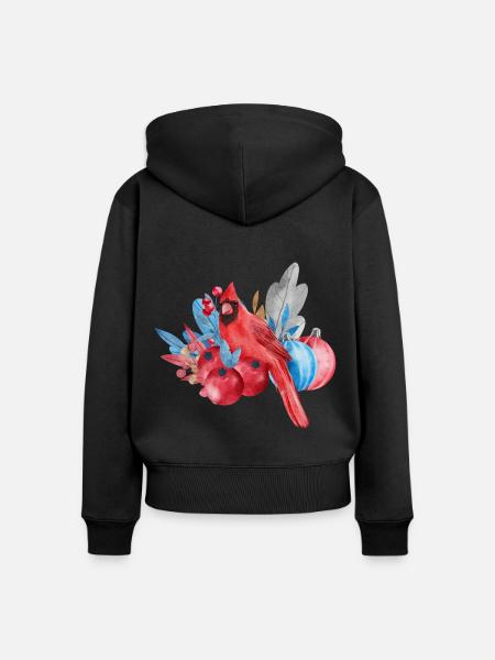 Roter Kardinal und Weihnachtsschmuck - Frauen Premium Bio Zip Hoodie - Schwarz