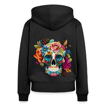 Crâne de crâne de sucre coloré avec bandana de teinture de cravate - Sweat à capuche zippé Premium bio Femme - noir - Dos - Julia (174cm)