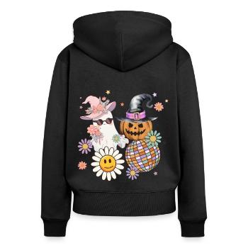 Halloween Retro Vintage Groovy - Sweat à capuche zippé Premium bio Femme - noir - Dos - Julia (174cm)