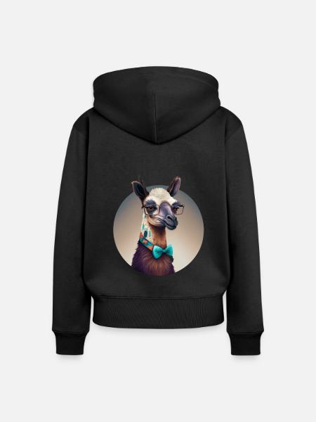 cooles Lama - Frauen Premium Bio Zip Hoodie - Schwarz