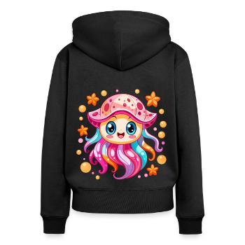 Méduse mignonne - Sweat à capuche zippé Premium bio Femme - noir - Dos - Julia (174cm)