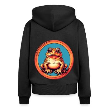 Frosch mit Mütze auf Farbklecksen - Frauen Premium Bio Zip Hoodie - Schwarz - Hinten - Julia (174cm)