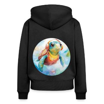 Beach Joy: Colorful Turtle Shirt - Women's Premium Organic Zip Hoodie - black - Back - Julia (174cm)