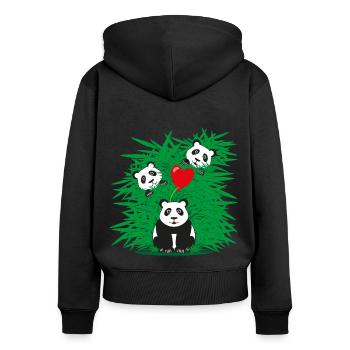 Liebe Panda Familie mit rotem Herz. - Frauen Premium Bio Zip Hoodie - Schwarz - Hinten - Julia (174cm)