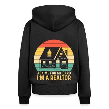 Agent immobilier - Sweat à capuche zippé Premium bio Femme - noir - Dos - Julia (174cm)
