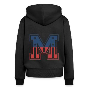 Buchstabe M USA - Frauen Premium Bio Zip Hoodie - Schwarz - Hinten - Julia (174cm)