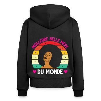 Meilleure belle mère monde vintage femme noire - Sweat à capuche zippé Premium bio Femme - noir - Dos - Julia (174cm)