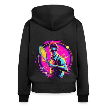 Tennis - Frauen Premium Bio Zip Hoodie - Schwarz - Hinten - Julia (174cm)