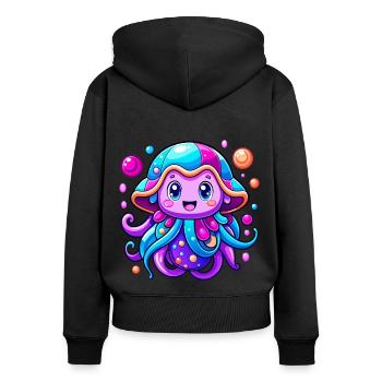 Méduse mignonne - Sweat à capuche zippé Premium bio Femme - noir - Dos - Julia (174cm)