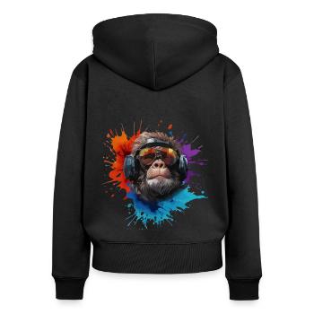 DJ Monkey Affen mit Sonnenbrille Safari - Frauen Premium Bio Zip Hoodie - Schwarz - Hinten - Julia (174cm)