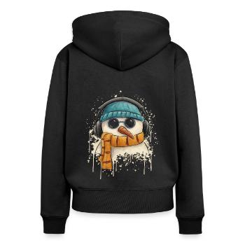 Groovy Funky Pop Art Snowman DJ with Headphones - Women's Premium Organic Zip Hoodie - black - Back - Julia (174cm)