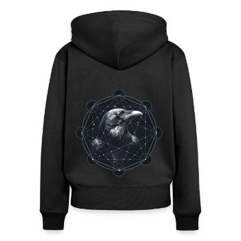 Rabe Mythologie - Frauen Premium Bio Zip Hoodie - Schwarz - Hinten - Julia (174cm)