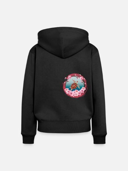 Turtle_Cherry-Blossom - Frauen Premium Bio Zip Hoodie - Schwarz