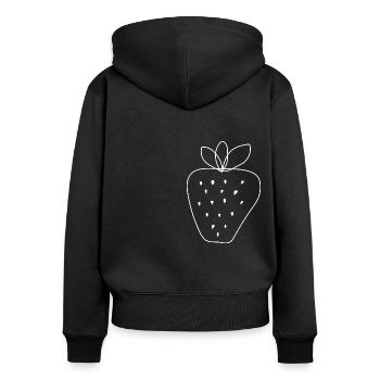 Erdbeere | freches Früchtchen - Frauen Premium Bio Zip Hoodie - Schwarz - Hinten - Julia (174cm)