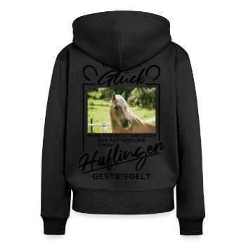 Haflinger Horse "Happiness" - Women's Premium Organic Zip Hoodie - black - Back - Julia (174cm)