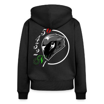 Motorrad Helm Gangschaltung - Frauen Premium Bio Zip Hoodie - Schwarz - Hinten - Julia (174cm)
