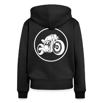 cafe racer - Frauen Premium Bio Zip Hoodie - Schwarz - Hinten - Julia (174cm)