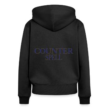 Counter Spell - blau/gold Karten Spiel Shirt - Frauen Premium Bio Zip Hoodie - Schwarz - Hinten - Julia (174cm)