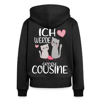 Cousine Ich werde große Cousine Geschenkidee - Frauen Premium Bio Zip Hoodie - Schwarz - Hinten - Julia (174cm)