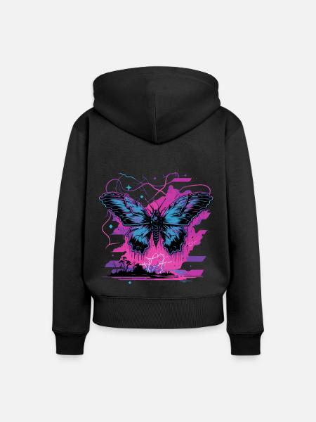 Schmetterling Neon Transformation - Frauen Premium Bio Zip Hoodie - Schwarz