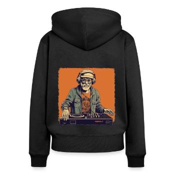 Cool bestager man as DJ hipster with cap - Women's Premium Organic Zip Hoodie - black - Back - Julia (174cm)