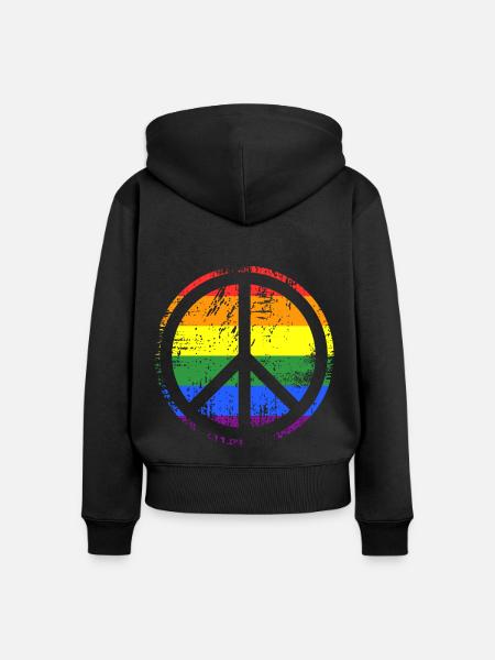 Peacezeichen Regenbogen - Frauen Premium Bio Zip Hoodie - Schwarz