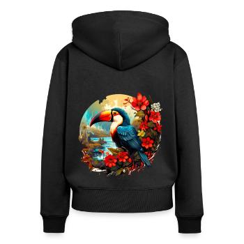 Toucan with flowers by the lake - Women's Premium Organic Zip Hoodie - black - Back - Julia (174cm)