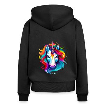 Rainbow unicorn with colorful mane - Women's Premium Organic Zip Hoodie - black - Back - Julia (174cm)