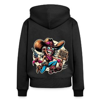 Dessin animé du Far West - Conception de bébé à midi - Sweat à capuche zippé Premium bio Femme - noir - Dos - Julia (174cm)
