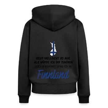 In Wahrheit denke ich an Finnland - Frauen Premium Bio Zip Hoodie - Schwarz - Hinten - Julia (174cm)