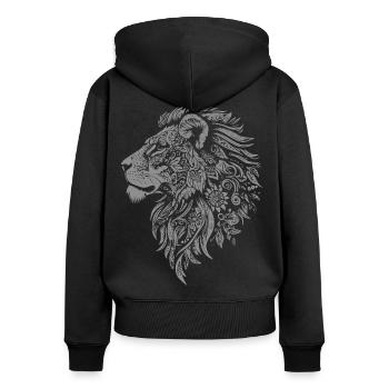 Veredelter Löwenkopf mit floraler Verzierung - Frauen Premium Bio Zip Hoodie - Schwarz - Hinten - Julia (174cm)