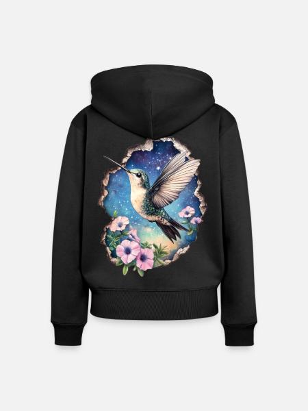 Kolibri mit Blüten - Frauen Premium Bio Zip Hoodie - Schwarz
