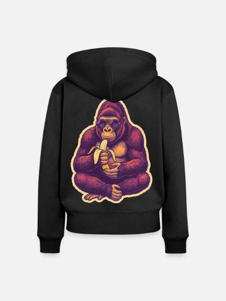 Gorilla Mit Sonnenbrille Isst Banane - Frauen Premium Bio Zip Hoodie - Schwarz