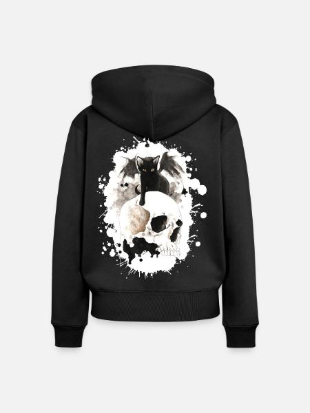 Hexenkatze auf Schädel - Frauen Premium Bio Zip Hoodie - Schwarz