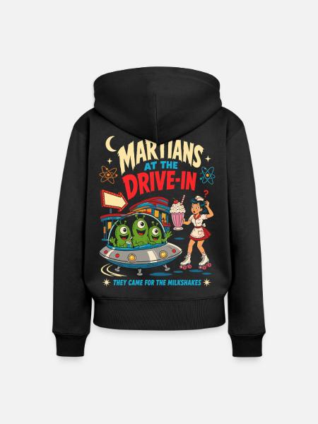 Marsianer im Drive-In Diner - Frauen Premium Bio Zip Hoodie - Schwarz