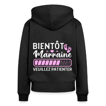 Bientôt marraine annonce naissance filleul cadeau - Sweat à capuche zippé Premium bio Femme - noir - Dos - Julia (174cm)