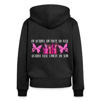 Octobre rose solidarité cancer du sein cadeau - Sweat à capuche zippé Premium bio Femme - noir - Dos - Julia (174cm)