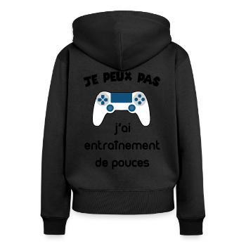 humour console - Sweat à capuche zippé Premium bio Femme - noir - Dos - Julia (174cm)