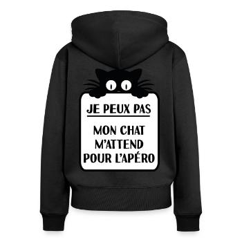 Ich kann nicht apero chatten - Frauen Premium Bio Zip Hoodie - Schwarz - Hinten - Julia (174cm)