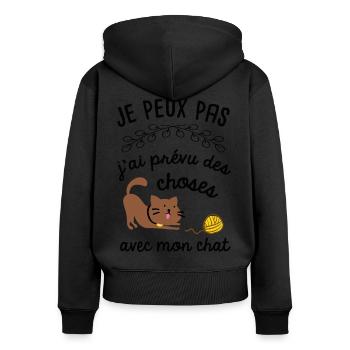 chat humour homme - Sweat à capuche zippé Premium bio Femme - noir - Dos - Julia (174cm)