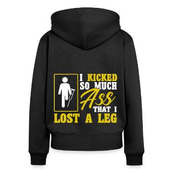 Handicap Amputierter Amputation Beinprothese - Frauen Premium Bio Zip Hoodie - Schwarz - Hinten - Julia (174cm)