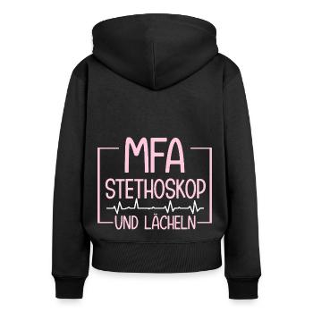 MFA Stethoscope & Smile Medical - Women's Premium Organic Zip Hoodie - black - Back - Julia (174cm)