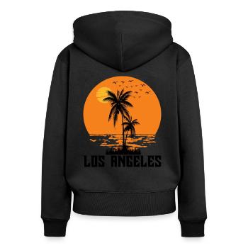 Los Angeles - Frauen Premium Bio Zip Hoodie - Schwarz - Hinten - Julia (174cm)