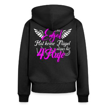 Mein Engel hat 4 Hufe Pferdemädchen Westernreiten - Frauen Premium Bio Zip Hoodie - Schwarz - Hinten - Julia (174cm)