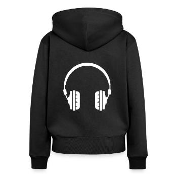 Kopfhörer - Bestseller - Frauen Premium Bio Zip Hoodie - Schwarz - Hinten - Julia (174cm)
